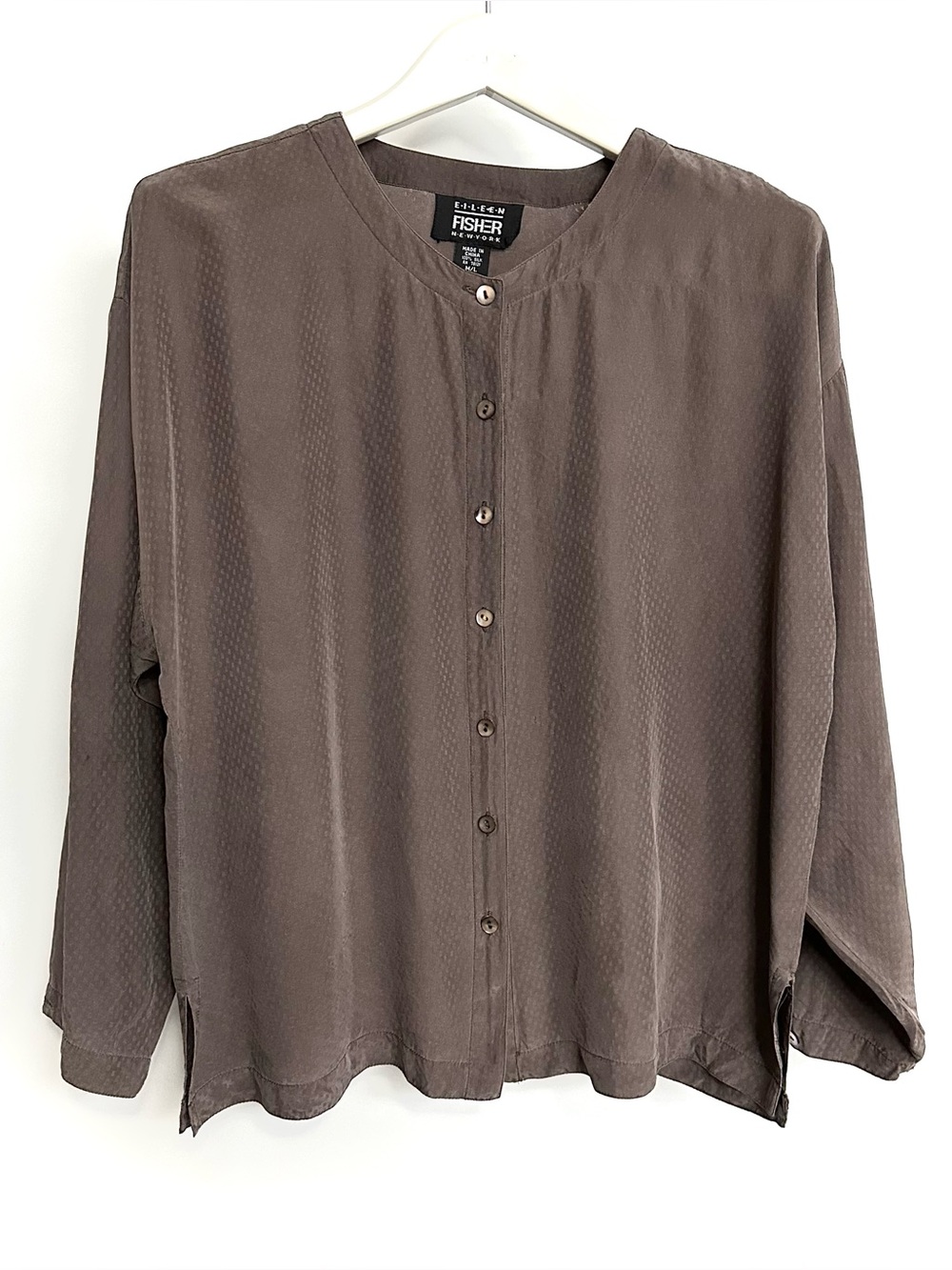 ⏰ccoFINAL$DROP- SILK✨ Eileen Fisher vintage brown collarless blouse